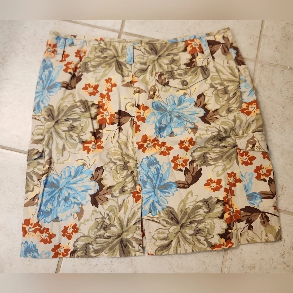 Eddie Bauer Women's‎ Beige & Floral Cargo Mini Skirt Size 12 Cotton #JJ913
